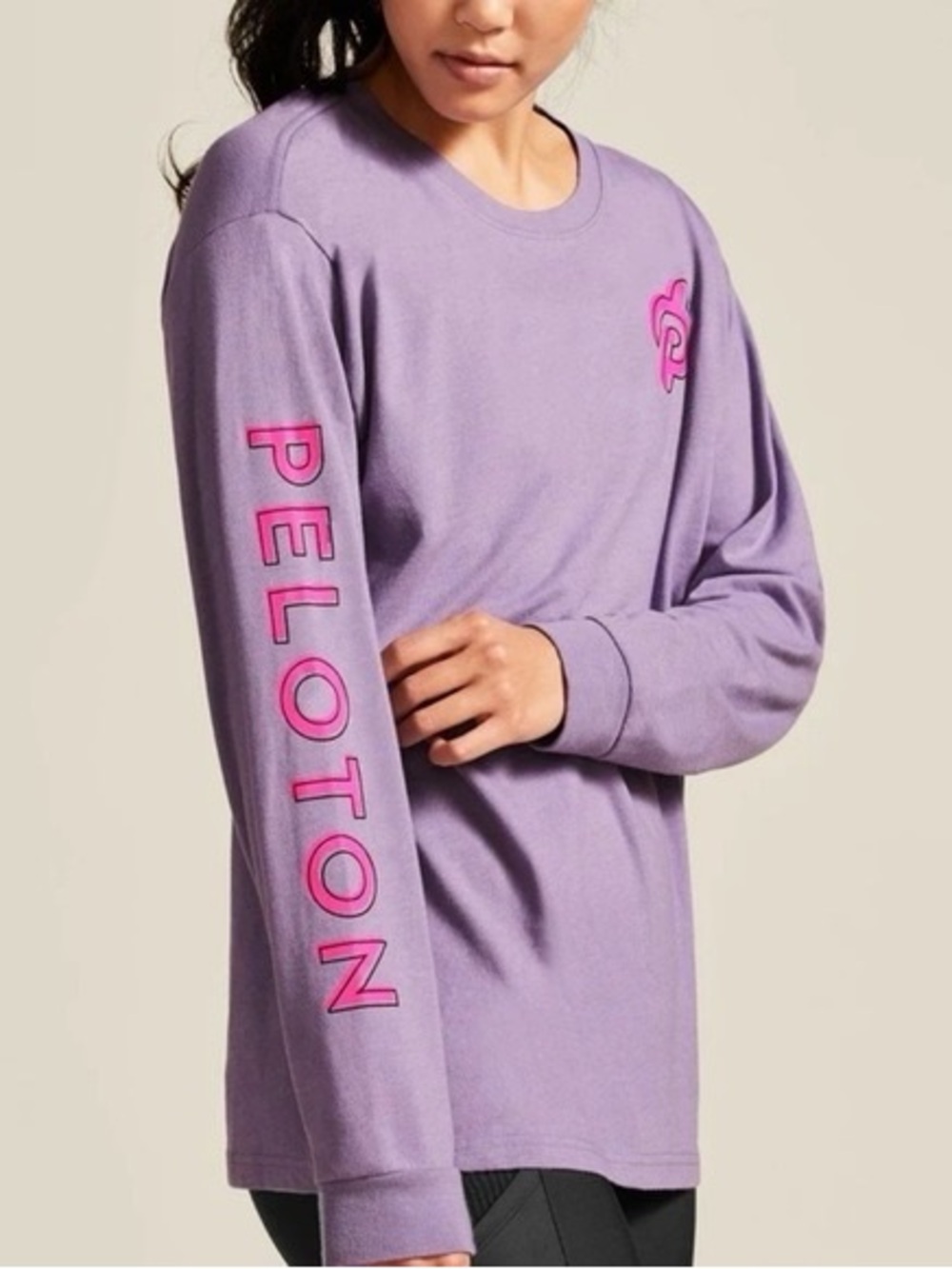 Peloton Lavender Relaxed Fit Long-Sleeve Tee with Pink Logo